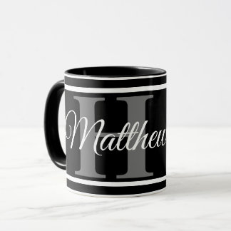 Taza Monograma blanco negro simple audaz elegante