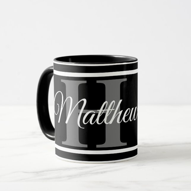 Taza Monograma blanco negro simple audaz elegante (Anverso izquierdo)