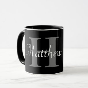 Taza Monograma blanco negro simple negrita Mu audaz ele