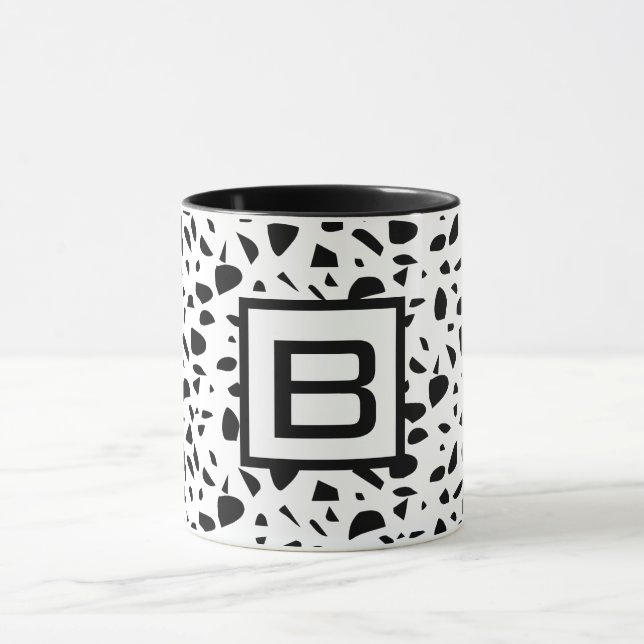 Taza Monograma blanco negro Terrazo inicial (Centro)