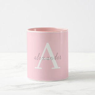 Taza Monograma blanco rosado personalizado con su nombr