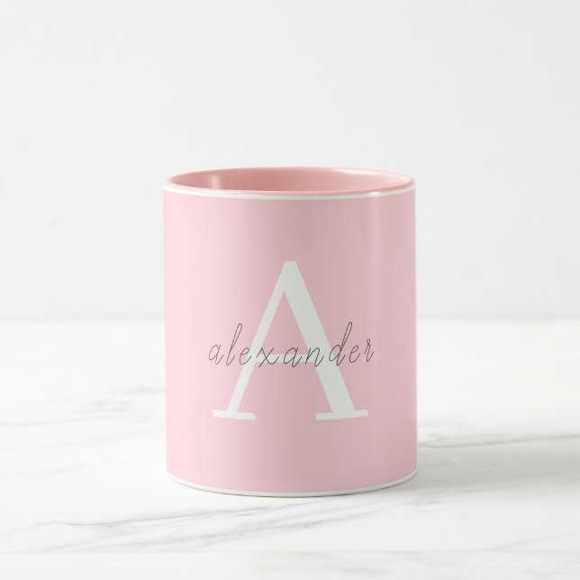 Taza Monograma blanco rosado personalizado con su nombr (Subido por el creador)