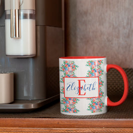 Taza Monograma Blanco Y Azul Rojo 4 De Julio