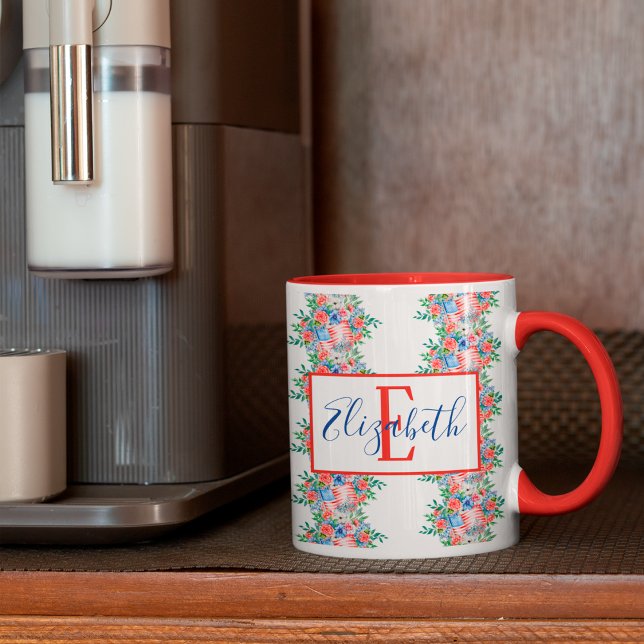 Taza Monograma Blanco Y Azul Rojo 4 De Julio (Subido por el creador)