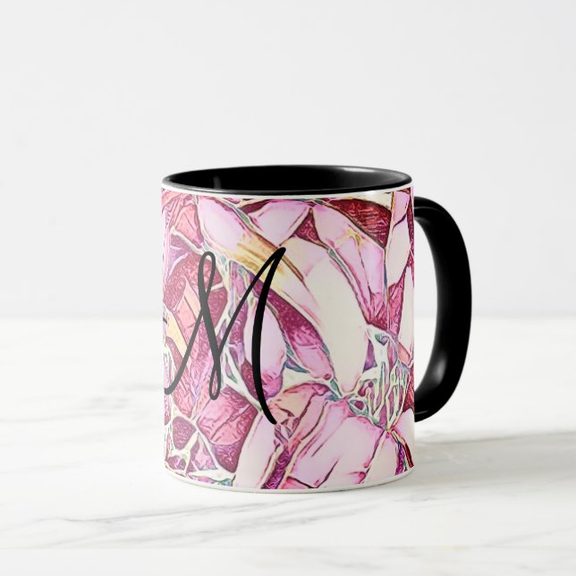 Taza Monograma Bonito Flor Roja Y Rosa (Anverso derecho)