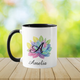 Taza Monograma botánico colorido moderno Y2K 