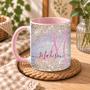 Taza Monograma brillante de oro falso iridiscente lindo