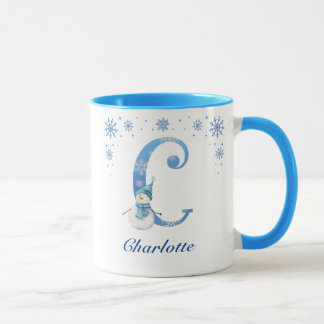 Taza Monograma C de copo de nieve Navidades personaliza