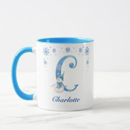 Taza Monograma C de copo de nieve Navidades personaliza