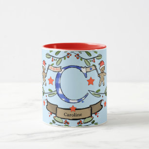 Taza Monograma "C" de Navidades retro curados con nombr