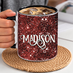 Taza Monograma caprichoso chic rojo negro brillo