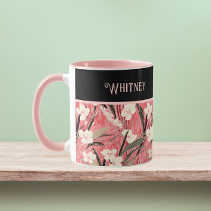 Taza Monograma Chinoiserie Floral Asiática Rosa Melocot