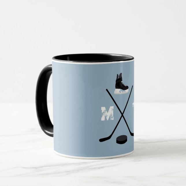 Taza Monograma clásico de hockey sobre hielo azul turbi (Anverso izquierdo)