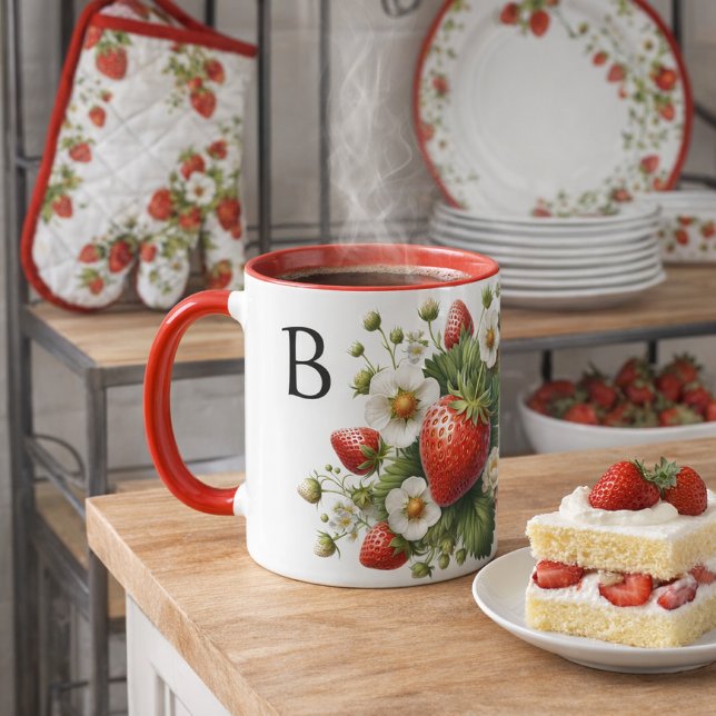 Taza Monograma Combinación Fruta Fresa (“Fresh strawberries, warm coffee, and cozy kitchen vibes  a sweet gift idea for every berry lover.”)