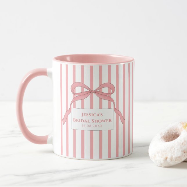 Taza Monograma con lazo de raya rosa (Con donut)