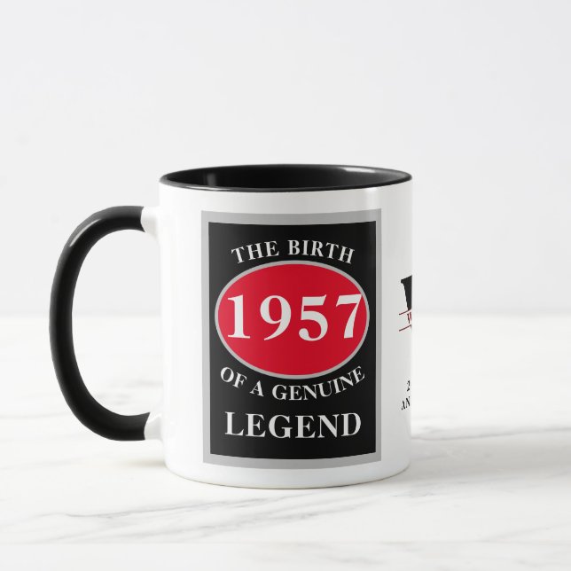 Taza Monograma Cumpleaños Añadir Año Y Nombre Rojo Negr (Izquierda)