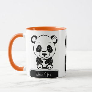 Taza Monograma Cute Kawaii Panda Con Amor Personalizado