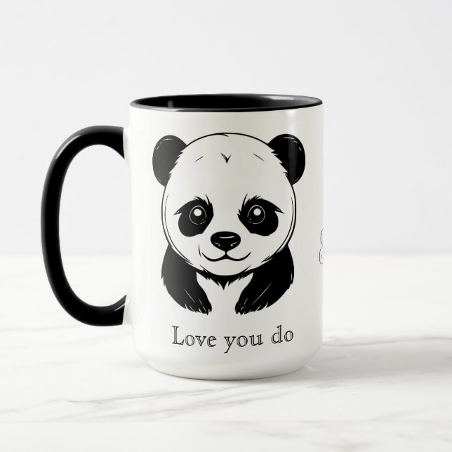 Taza Monograma Cute Kawaii Panda Con Amor Personalizado (Izquierda)