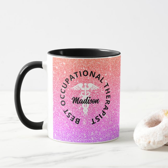 Taza Monograma de arcoiris médico terápico ocupacional (Con donut)