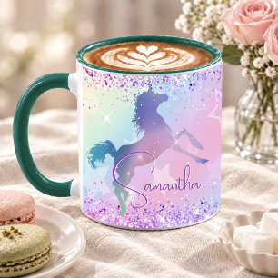 Taza Monograma de arte de arcoíris de purpurina unicorn