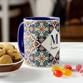 Taza monograma de baldosas turcas azulejo mediterráneo