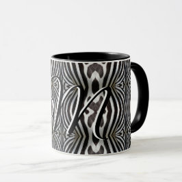 Taza Monograma de bandas de cebra en blanco y negro