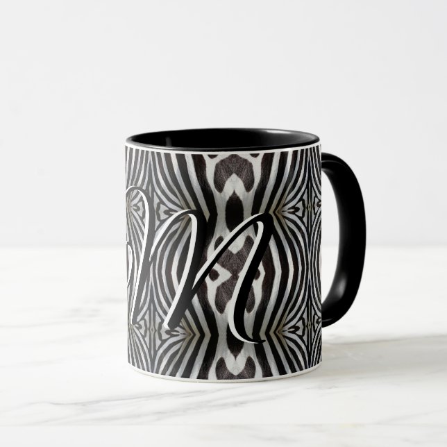 Taza Monograma de bandas de cebra en blanco y negro (Anverso derecho)