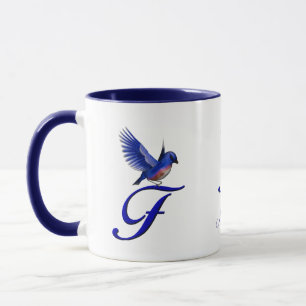 Taza Monograma de Bluebird Inicial F Elegante Personali
