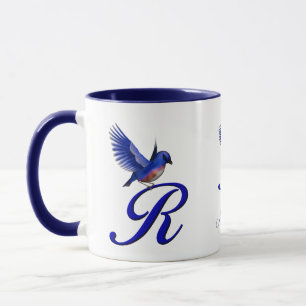 Taza Monograma de Bluebird Inicial R Personalizado Eleg