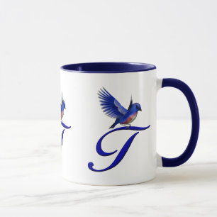 Taza Monograma de Bluebird T Inicial Elegante