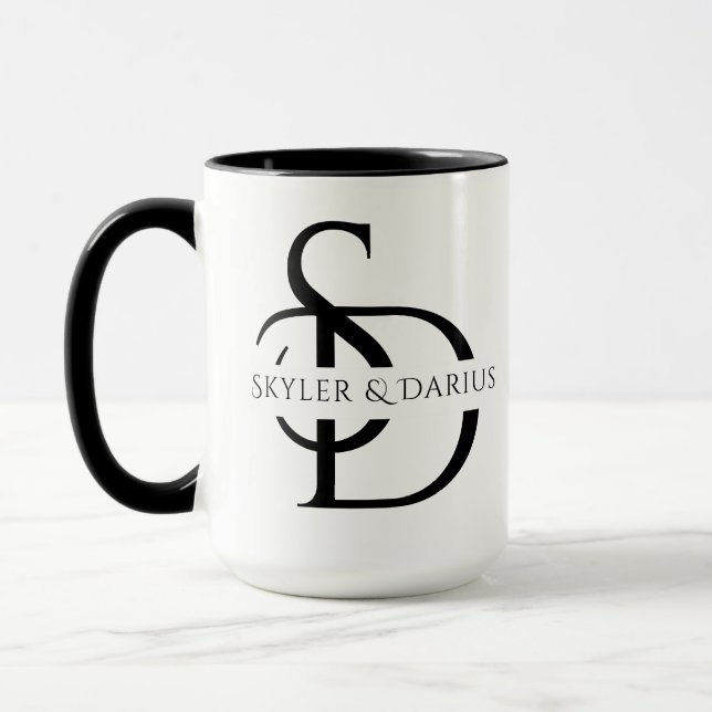 Taza Monograma de Boda Sencillo Personalizado con Nombr (Izquierda)