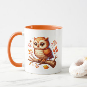 Taza Monograma de búho de temporada otoñal lindo
