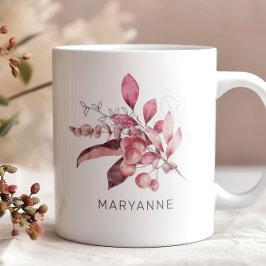 Taza Monograma de café de invierno mágico floral