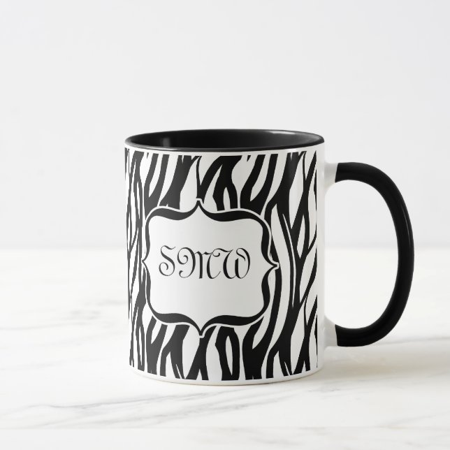Taza Monograma de cebra blanca y negra fundida (Derecha)