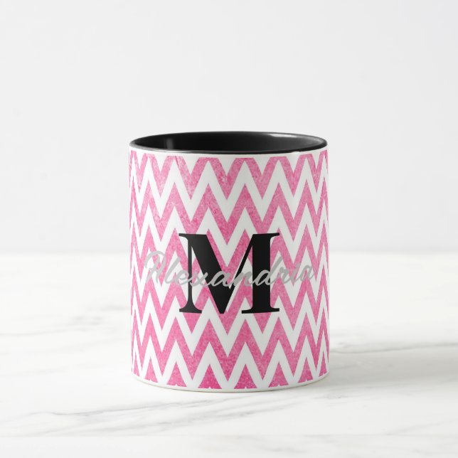 Taza Monograma de Chevron Blanco Rosa (Centro)
