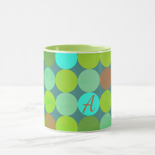 Taza Monograma de círculos de verde lima, turquesa y óx