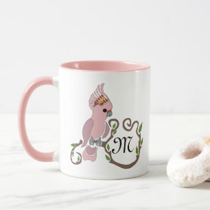 Taza Monograma de Cockatoo rosa caprichoso