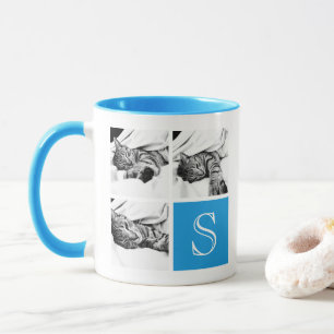 Taza Monograma de Collage de fotos de Instagram azul y 