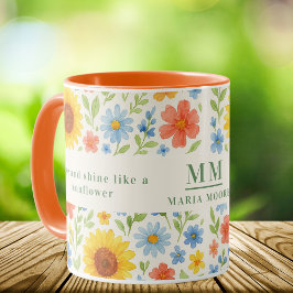 Taza Monograma de comillas de flores de girasol