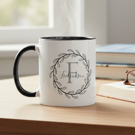 Taza Monograma de Corona de Hoja Botánica para Calentar
