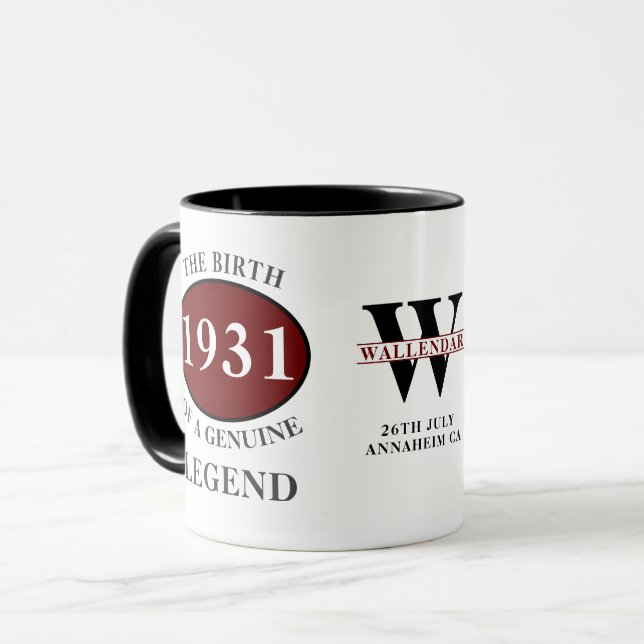 Taza Monograma de cumpleaños nacido en 1931 Leyenda Aña (Anverso izquierdo)