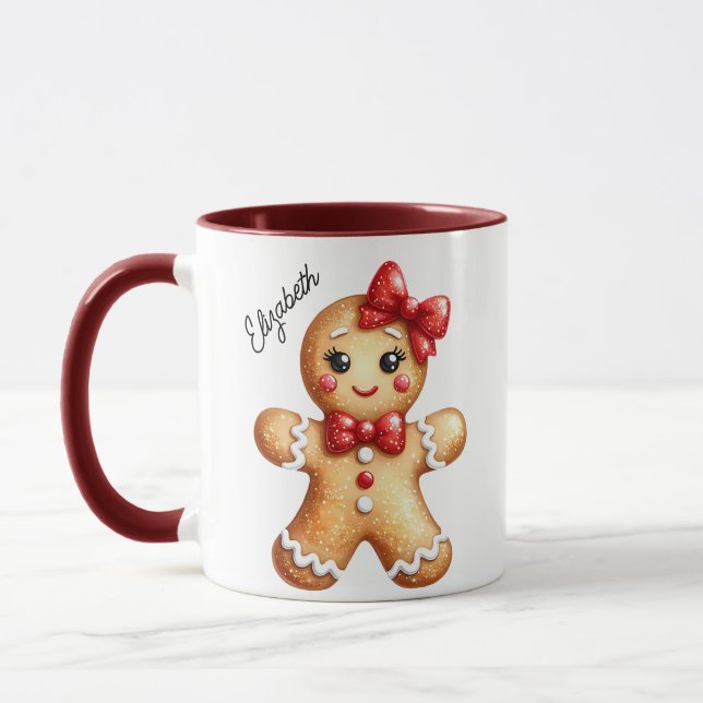 Taza Monograma de Cute Navidades Girly Gingerbread (Izquierda)
