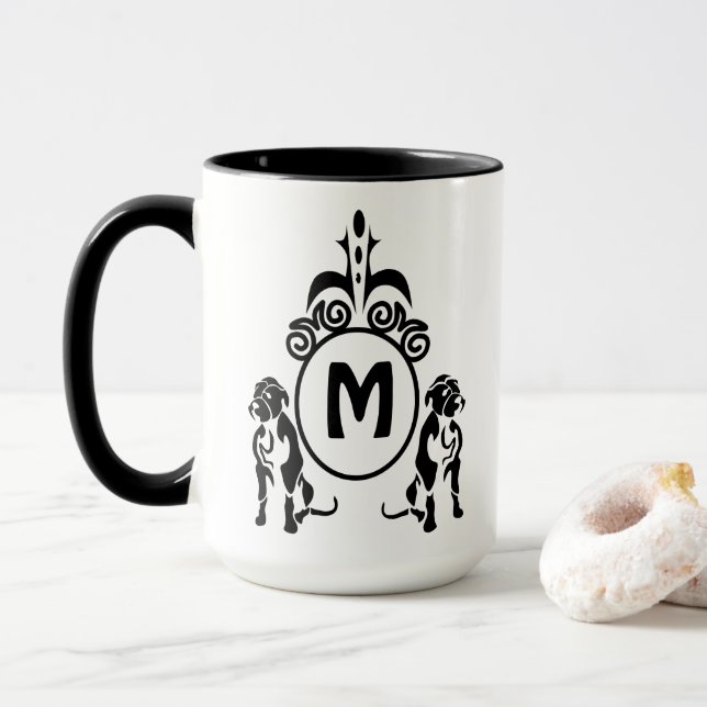 Taza Monograma de dos perros guardianes (Con donut)