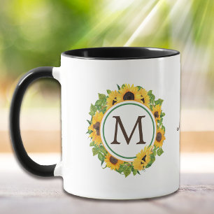 Taza Monograma de flor de girasol
