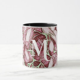 Taza Monograma de Flor Roja y Blanca