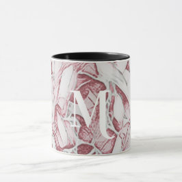 Taza Monograma De Flor Roja Y Blanca