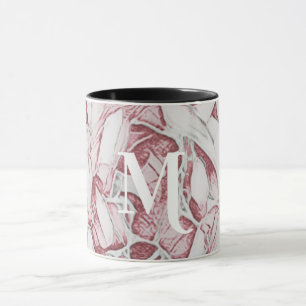 Taza Monograma De Flor Roja Y Blanca