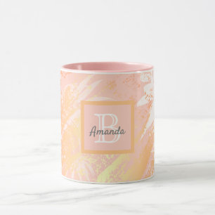 Taza Monograma de follaje de palmeras rosadas de oro Ro
