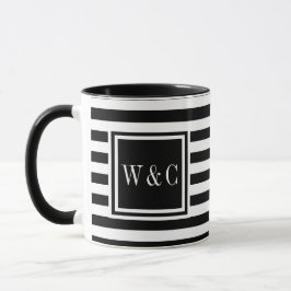 Taza Monograma de franja blanca negra