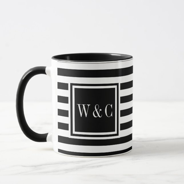Taza Monograma de franja blanca negra (Izquierda)